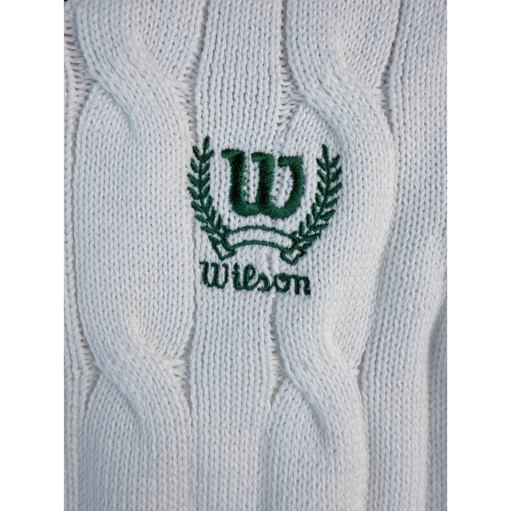 Wilson Kids White V-Neck Cable Knit Sweater Navy Green Stripe Logo XS 4/5 NWT - Picture 4 of 8
